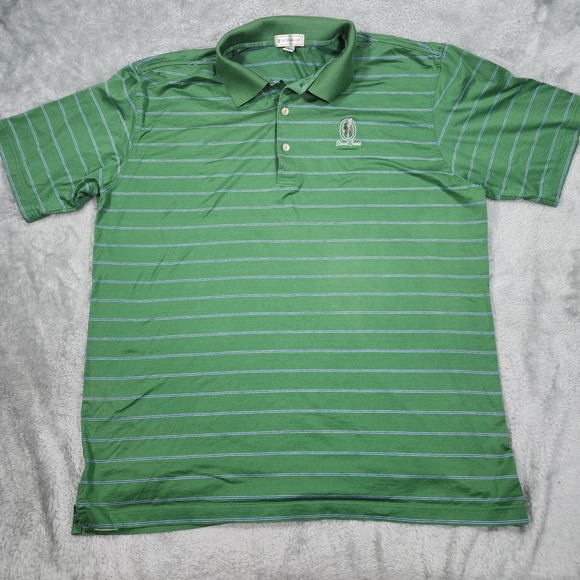 Peter Millar Polo Shirt Mens Large Green Shoal Creek Golf Striped Cotton Classic - Picture 1 of 10